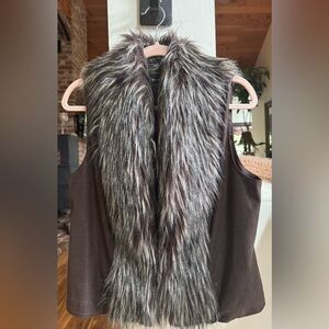 INC. Faux Fur Vest Shimmery Pleather PM (Feels like a reg. Medium) Like New.